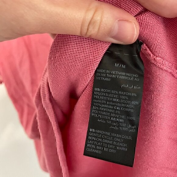 WHITE HOUSE BLACK MARKET WHBM Woven Short Sleeve Top Pink Mixed Media Knit Work - Picture 10 of 14